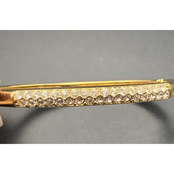 Swarovski Bangle Bracelet Hinged Oval Yellow Gold Plated Crystal Swan Signed - Picture 6 of 11